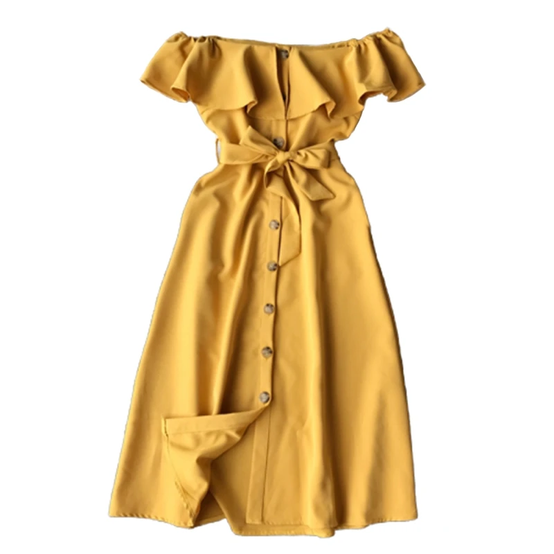 Женское винтажное платье с рюшами длинное однобортное воротником лодочкой и