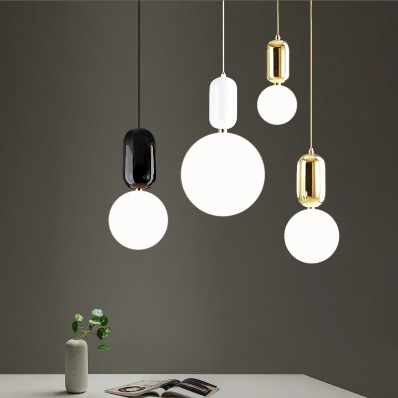 Nordic ABALLS E27 Led Pendant Light Dining Room Plate Metal Frosted Glass Suspension Lamp Droplight Lustre Indoor Lighting | Лампы и