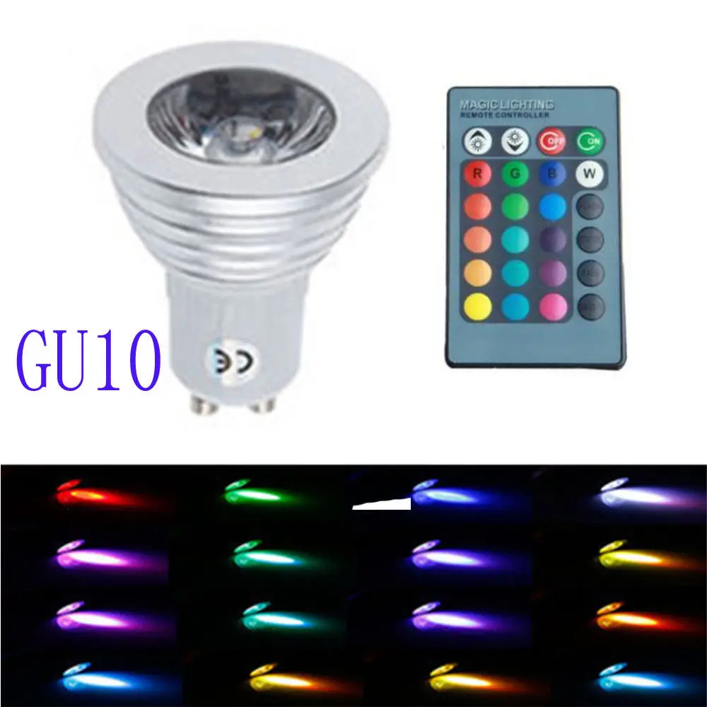 10pcsLowest price RGB lamp led E27 E14 GU10 GU5.3 85-265V LED Bulb Spotlight with24Keys IR Remote Controller 5W Lamp | Освещение