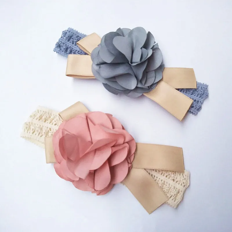 Детская повязка на голову с большим шифоновым цветком бантом для новорожденных