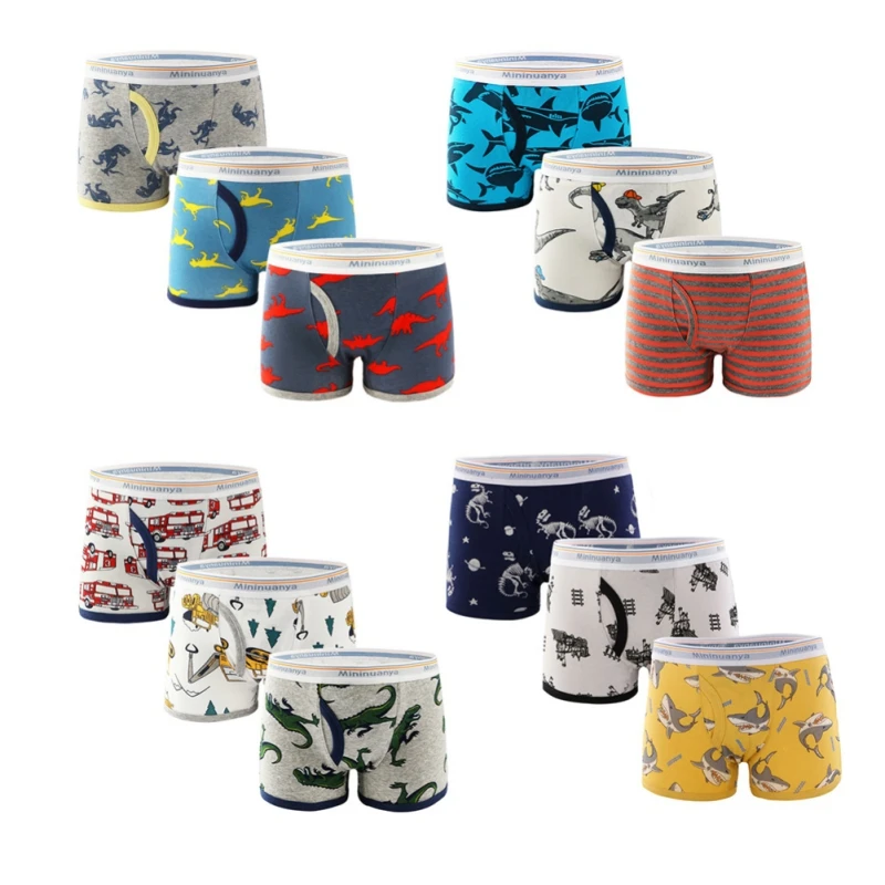 3 unids/set dinosaurio de dibujos animados de Ni&ntilde;os de algod&oacute;n calzoncillos de estilo Boxer ni&ntilde;os bragas acogedor ropa interior de dibujos animados de medias para ni&ntilde;os pantalones cortos de 3-10 a&ntilde;os-2