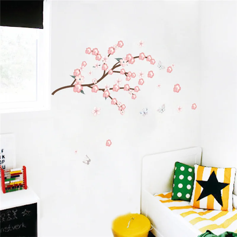 

Настенные наклейки с розовыми цветами сакуры для магазина, офиса, гостиной, украшения для дома, «сделай сам», пасторальная роспись, искусств...