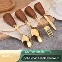 new wooden handle tableware gold plated light luxury ins japanese and korean series western cutlery set