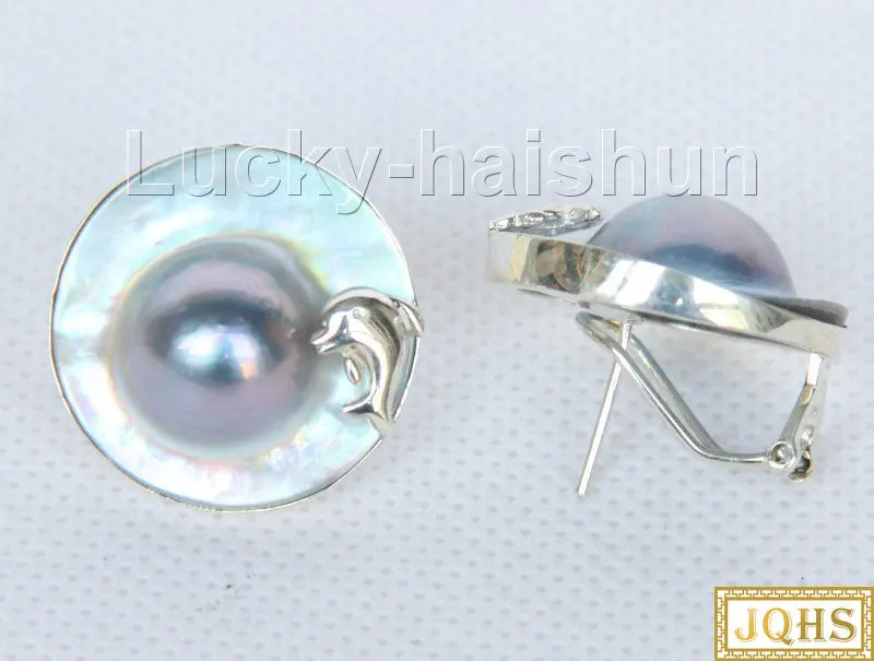 

Серьги с жемчугом JQHS Dolphin, 24 мм, серые, Южно-морские, 925sc J10045