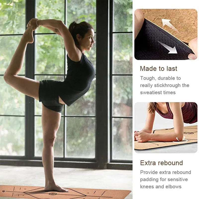 

Natural Cork TPE Yoga Mat 5MM Fitness Sports Gym Mat Non-slip Gymnastics Pad Pilates Mat Exercise Training Mats with Carry Bag
