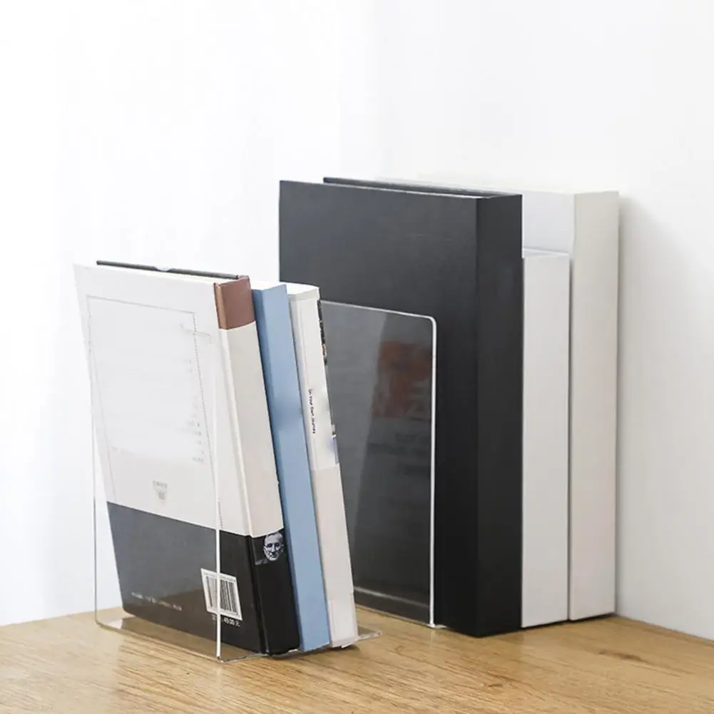 

1Pc Bookend Stand L-shaped Transparent Acrylic Non Skid Desktop Bookshelf Decorative Storage Rack Organizer Bookend