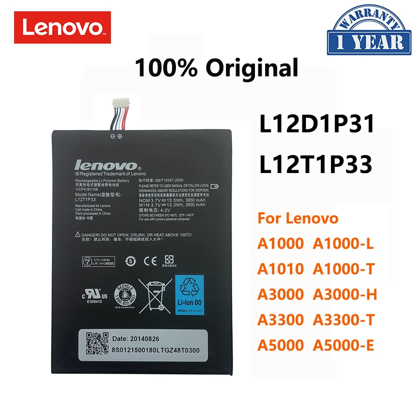 

100% Original L12D1P31 L12T1P33 Battery For Lenovo IdeaTab lepad 7" 3650mA A1000 A1010 A3000 A3300 A5000 Batteries Bateria