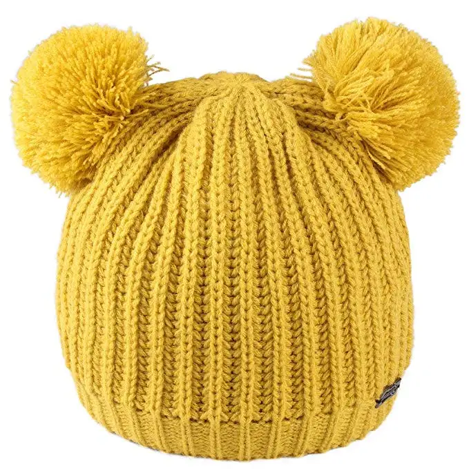 FURTALK/детская зимняя шапка, Детская 2 шапка с помпоном, шапка и шарф, комплекты, двухслойные теплые вязаные шапки для маленьких мальчиков и девочек 2-6 лет - Цвет: Цвет: желтый