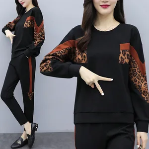 Женская одежда 2019 chandal mujer 2 piezas пуловер Топы и штаны леопардовое лоскутное платье Дамское размера плюс 4xl calcha moletom
