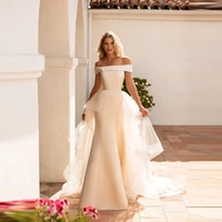 modern simple on sale mermaid off shoulder sleeves wedding gowns for bride back out bateau neckline bridal wedding dresses 2020