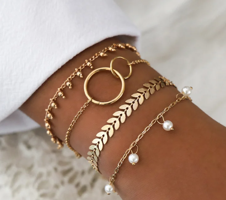 5/4 шт/комплект женские модные браслеты жемчужный лист ракушка сердце карта