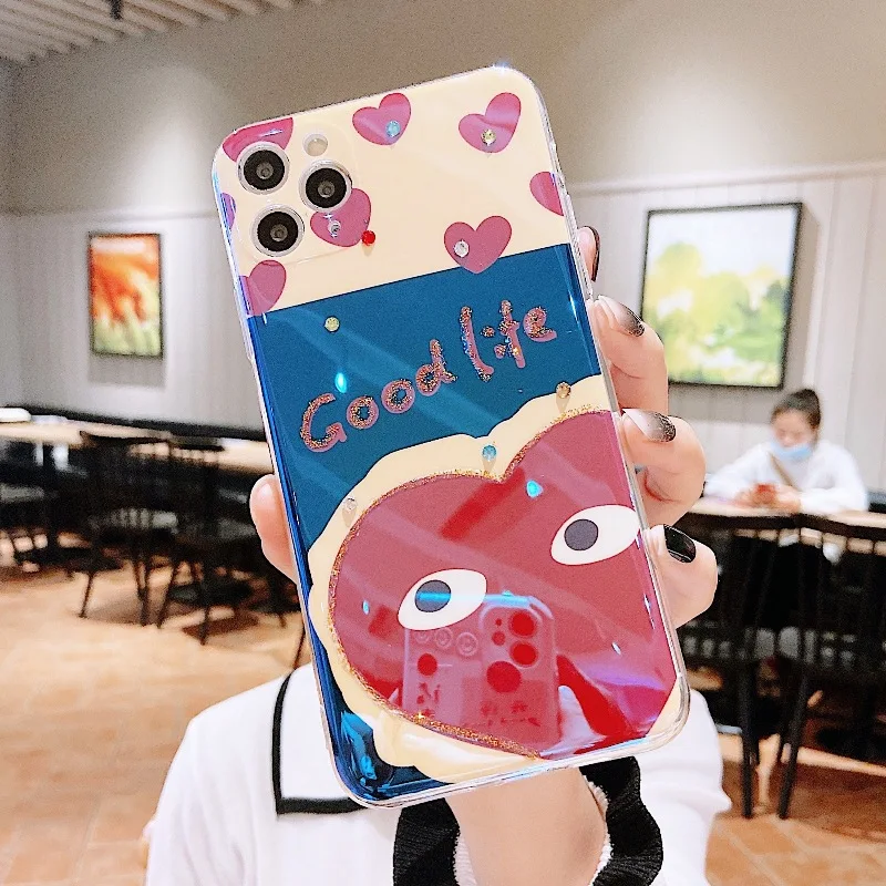 

sumkeymi Cute Heart Flower Blu-ray Soft Silicone Cover Phone Case For iphone 11 12 7 8 Plus mini Pro Max X XS XR Hand Band Case