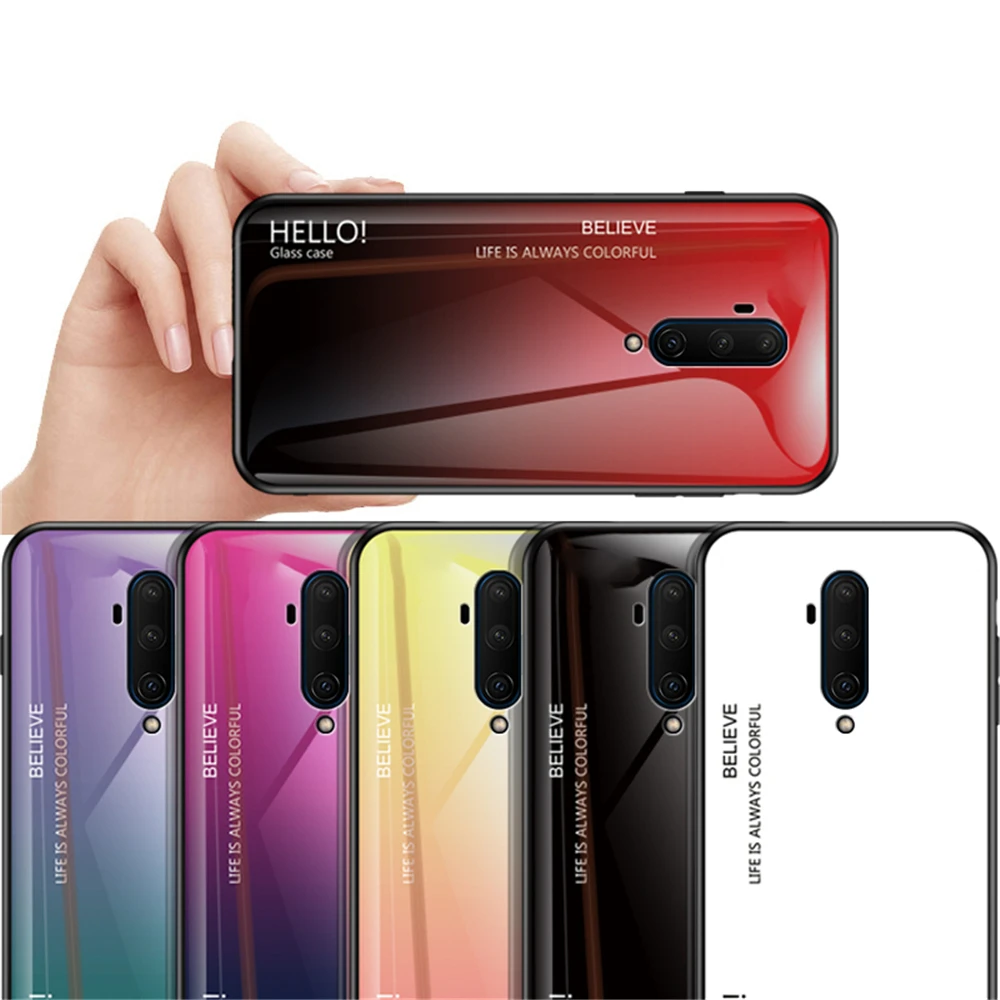 Цвет градиента Чехол для телефона OnePlus 8 7T 7 Pro 6T 6 5T 5 Закаленное стекло Бампер Rainbow