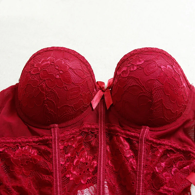 

Sexy lingerie bodysuit sexy lace Bow tie Strap Hanging neck corset vest bodysuit women sexy ladies garter 3 Pcs set shapewear