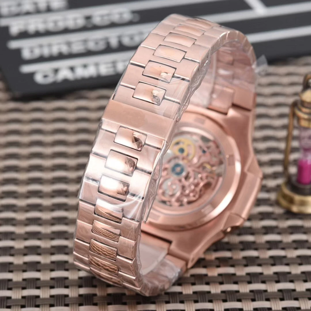 

Luxury New Automatic Mechanical Men Watch Rose Gold Black Sapphire Transparent Tourbillion Glass Black Watches AAA+