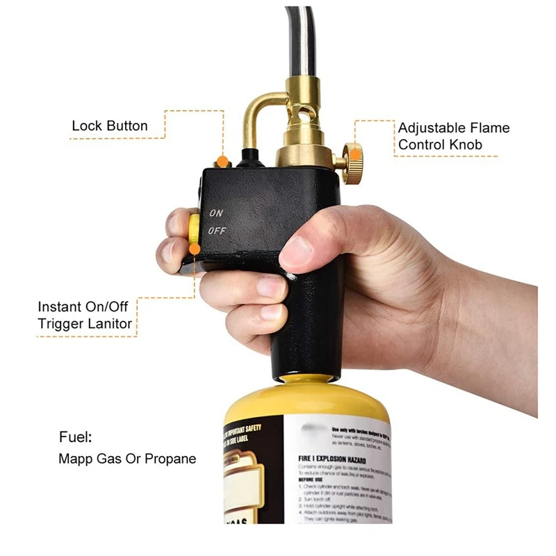

Heat Propane Torch 3 Replaceable Nozzles Multi Purpose High Intensity Trigger Start Torch for Brazing and Barbecue