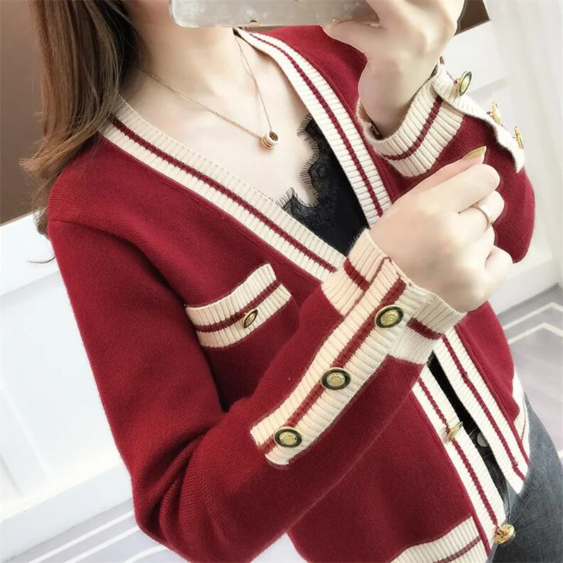 2021 свитер женский цвет прострочка сплошной длинный рукав куртка короткий