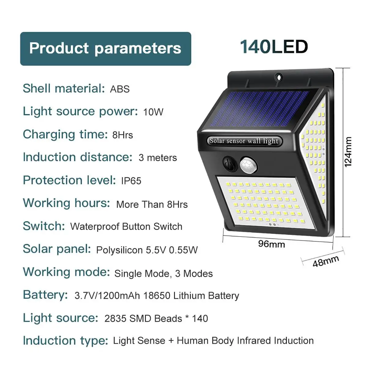 

3 Modes Solar Lights PIR sensor Super Bright Wall Light for Garden Wall Street 140LED IP65 Waterproof