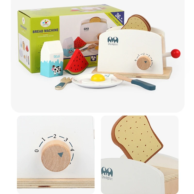 

Kitchen Pretend Play Toy Simulation Wooden Toasters Bread Maker Set Baby Early Learning Educational Toys Game