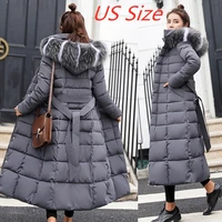 2021 new winter jacket womens warm fashion bow belt fox fur collar coat long dress womens thick coat