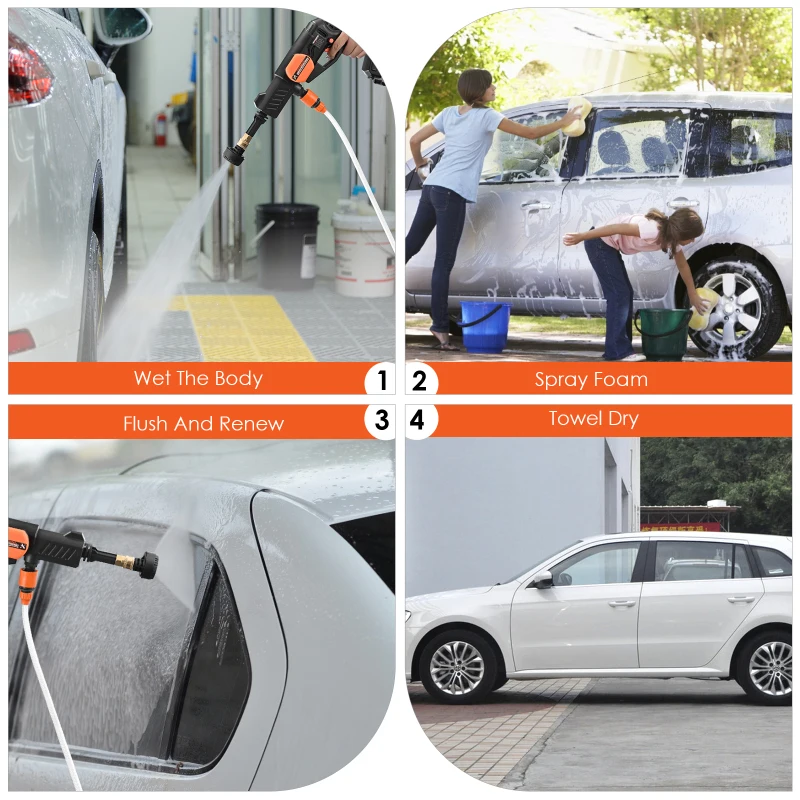 

Electric Pressure Washer Gun 20V Cordless 3000MAh Power Washer Hose Car Wash 5-in-1 Nozzle Portable Surface Cleaner