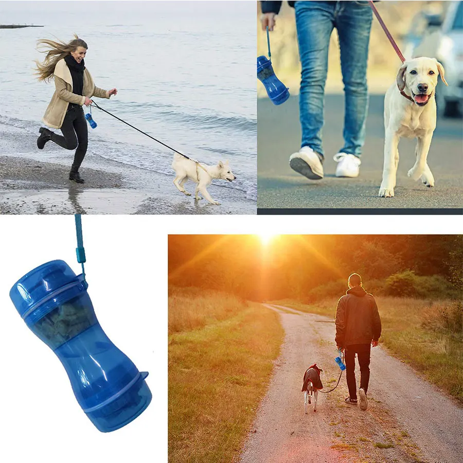 2 в 1 портативная бутылка для воды для собак, контейнер для еды для маленьких и больших собак, миска для питья для путешествий, диспенсер для воды для домашних животных