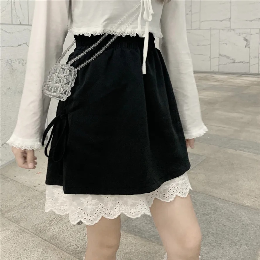 

2021 New Mall Goth Lace Skirt Women Harajuku Punk Dark Gothic Bandage Alt Clothes Summer High Waist A-line Grunge Skirt Clubwear