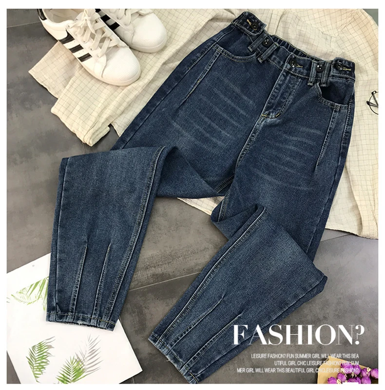 

Spring/Summer Thick Calf Pencil Pants Straight Pants Jeans Women's High Waist Casual Streetwear Women's Blue Black