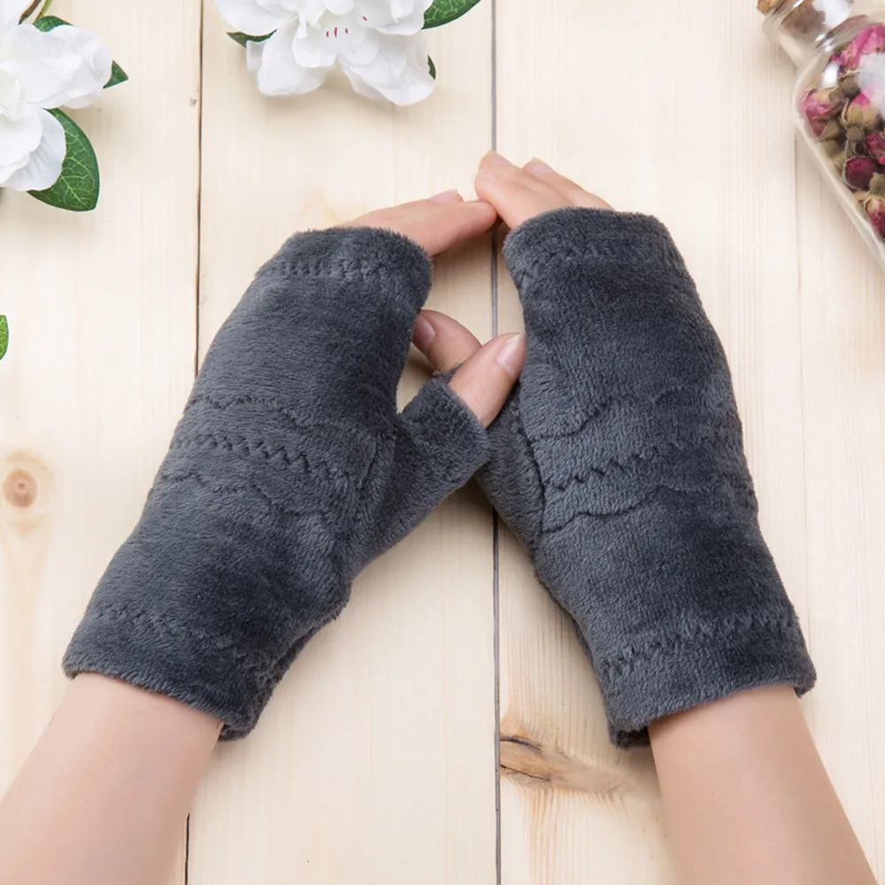 DY Women Fingerless Gloves Thick Warmth polar fleece Winter Autumn Thick Warm Gloves Keyboard Leak Finger Gloves handschoenen 11.19 - Color: DY