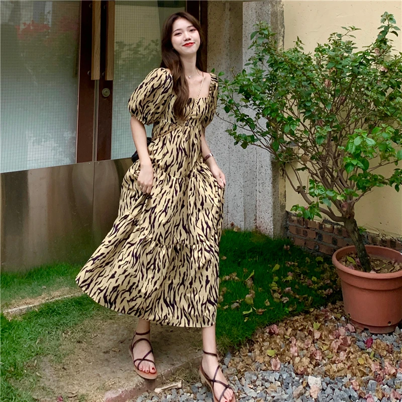 

Summer Dresses Puff Sleeve Elegant Female Dress fashionable vestidos de festa high waist Robes Femme womens clothing