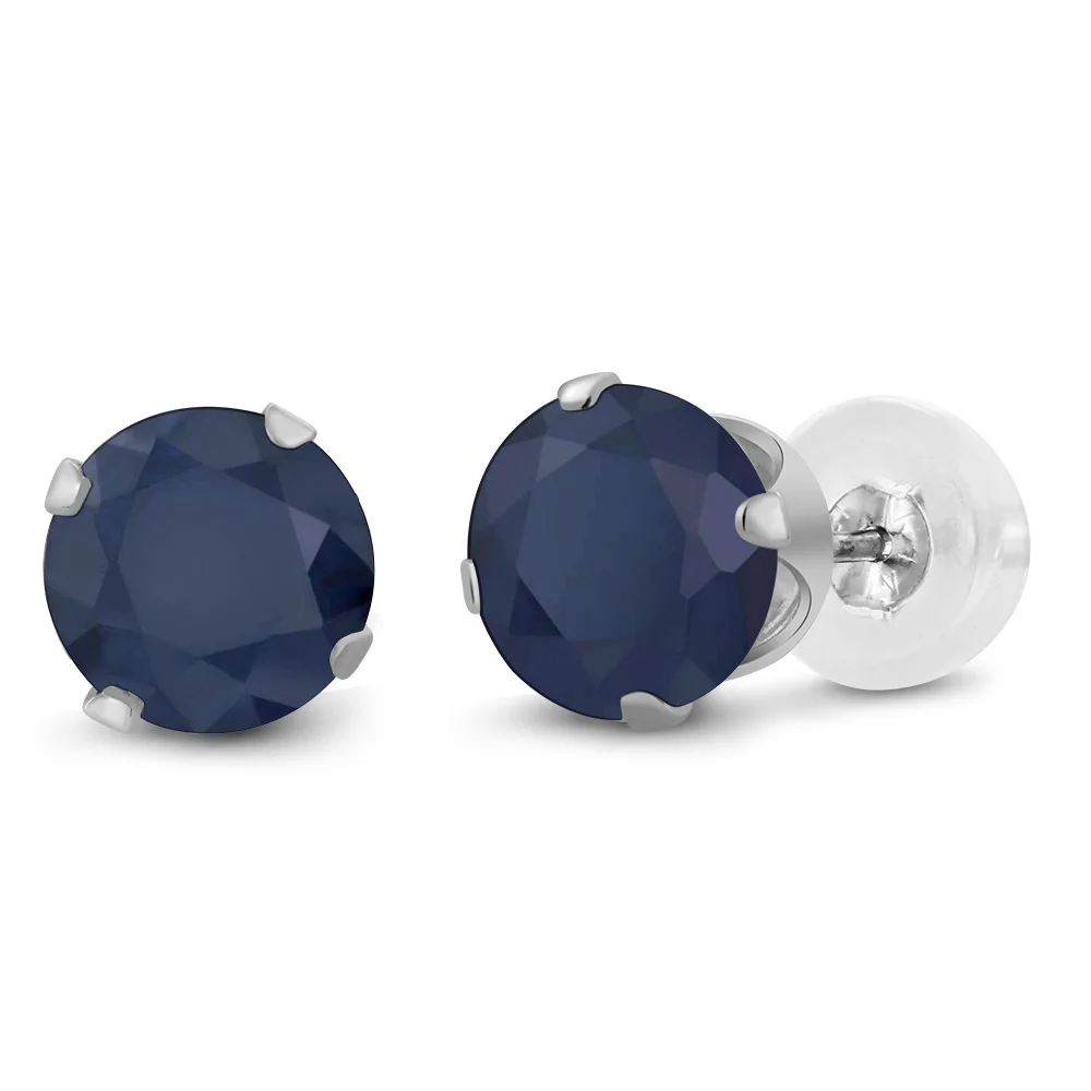 GemStoneKing 2,12 Ct 6 мм круглый синий сапфир Для женщин серьги 10K белое золото 4-зубчатые серьги-гвоздики