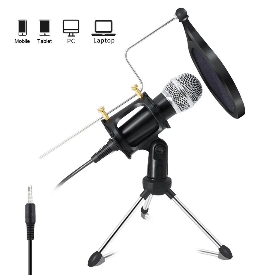 

Recording Condenser Microphone Mobile Phone Microphone Microfone For Computer Pc Karaoke Mic Holder For Android 3.5mm plug