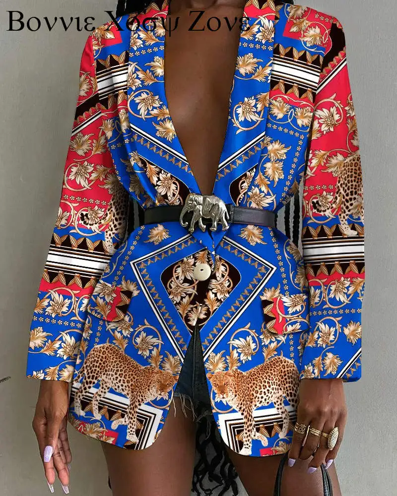 Блейзер на одной пуговице с отложным воротником и принтом в стиле барокко