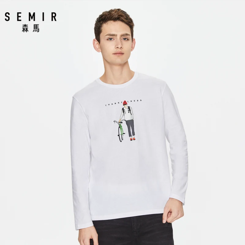 SEMIR Cotton long sleeve T-shirt men 2020 spring new o neck pullover cartoon printed knitted bottoming tshirt comfortable | Мужская