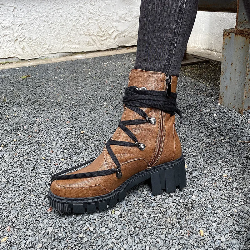 

MoonMeek 2020 New brand winter ankle boots high quality sheepskin women boots fashion lace up comfortable ladies shoes