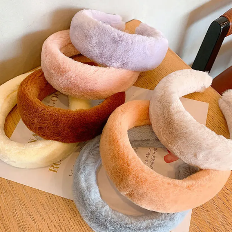 

Faux Fur Plush Padded Hairbands Hair Hoop Bezel Wide Headband Winter Warm Head Hoop Girls Solid Soft Headwear Hair Accessories