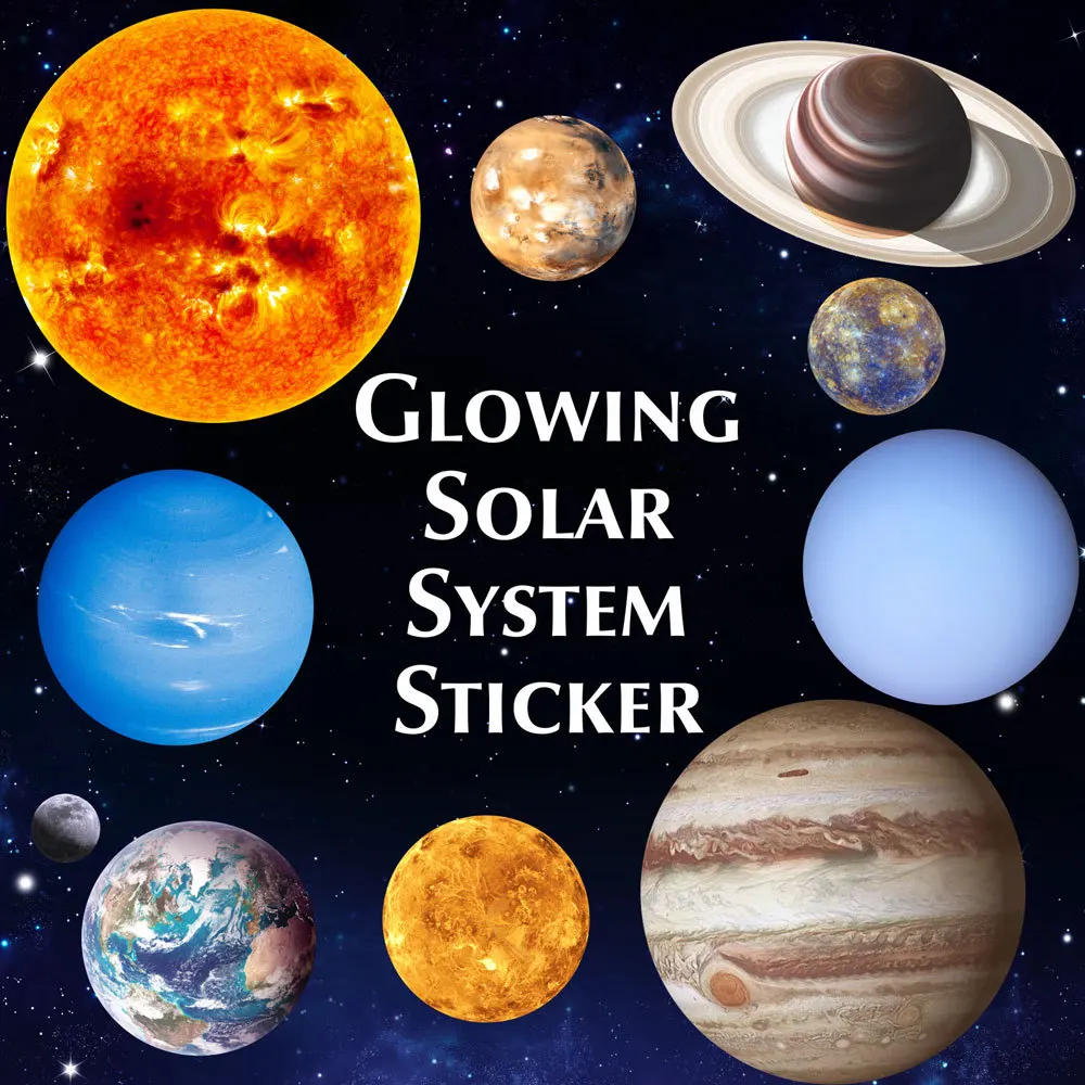 

Glow in The Dark Stickers, Luminous Nine Planets Solar System Wallpaper Fluorescent Glow Wall Ceiling Art Sticker Decals