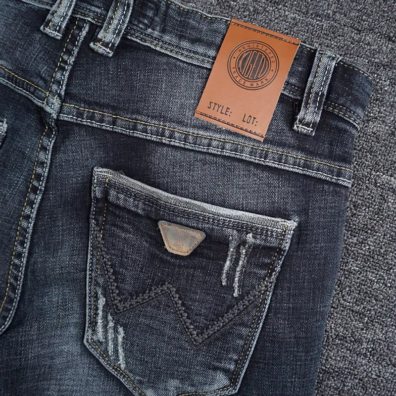 European Vintage Fashion Men Jeans Retro Black Blue Elastic Slim Ripped Jeans Men Patchwork Scratch Designer Casual Denim Pants