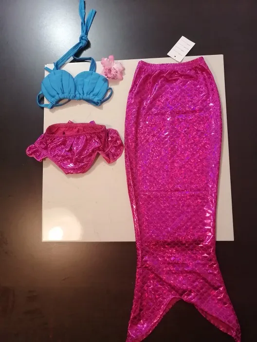 

Children Swimmable Baby Mermaid Tail Kids Swimming Swimsuit Bathing Suit Tail Mermaid Wig for Girls Costume Can Add Fin Monofin