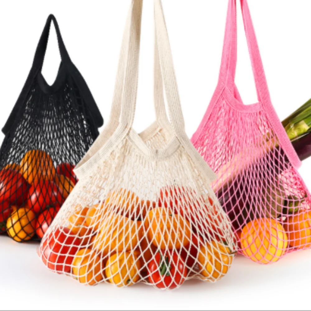 

Reusable Grocery Bags Fruit Vegetable Bag Washable Cotton Mesh String Organic Organizer Handbag Short Handle Net Tote Practical