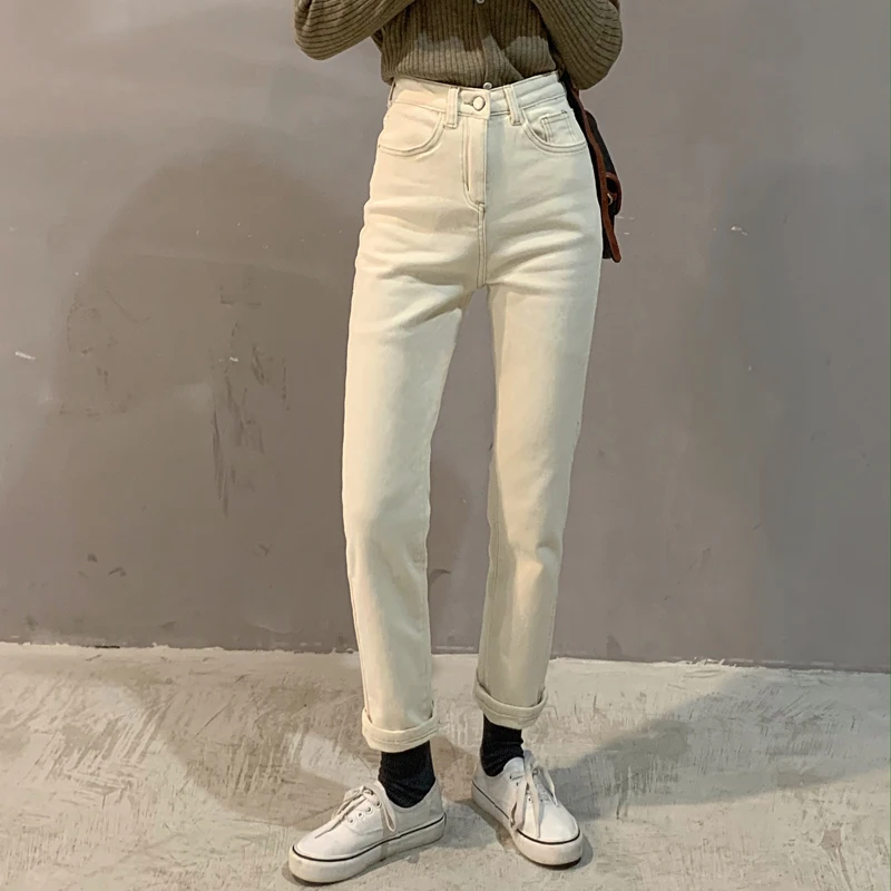 

Harajuku White High Waist Streetwear Straight Denim 동대문 Femme Party Solid Hot Loose Slim Jeans Fashion All Match Trousers