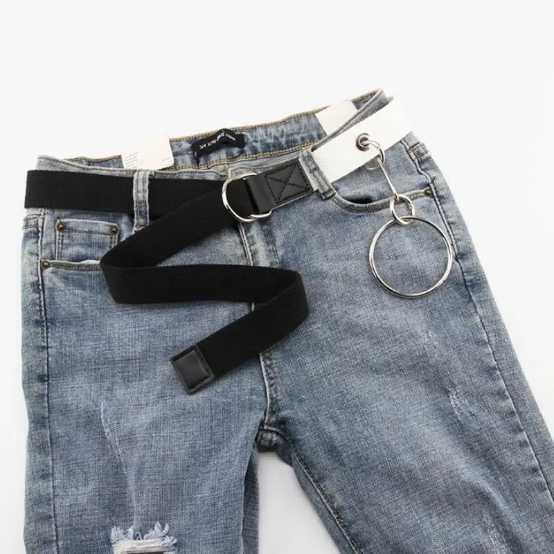 

new Casual Canvas Belt D Ring Double Buckle Punk Waist Belts Metal Buckle Belt Fashion patchwork Street Style Wild Waistband