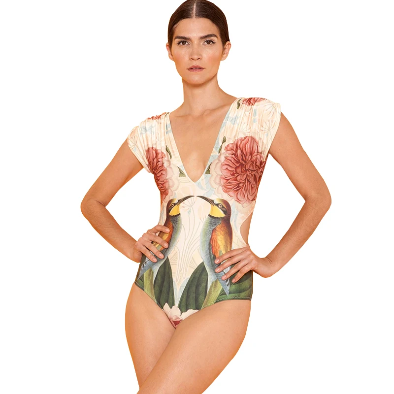 Женский слитный купальник с глубоким V образным вырезом пуш ап|Комбинезоны| |