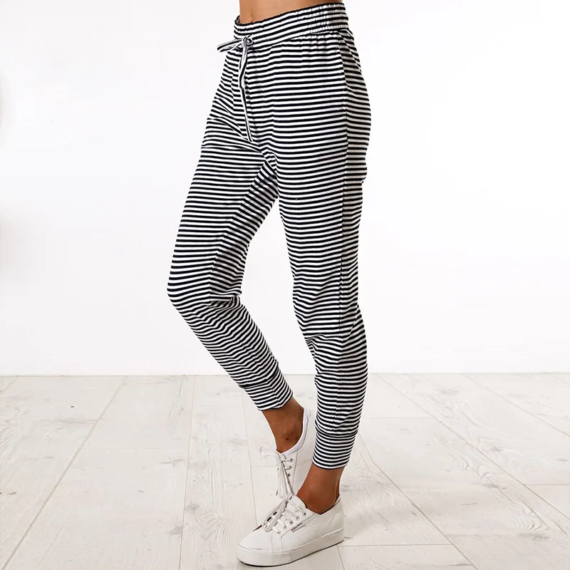 Женские длинные брюки в полоску повседневные облегающие карандаш уличном стиле