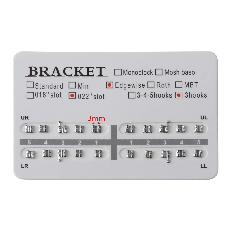 

New 20Pcs Orthodontic Dental 022" Slot 3 Hooks Edgewise Metal Brackets Braces