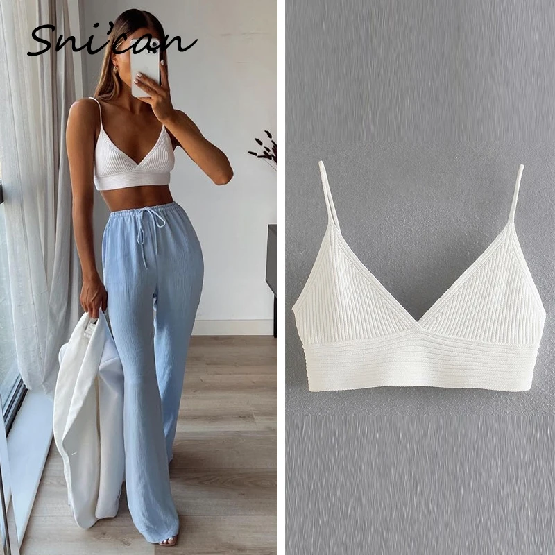 

White Knitted Bra Sweater Vest Za Summer Fashion Women Designer Blanc Pull Sans Manches Femme Vintage Ladies Chic Tops 2021 New