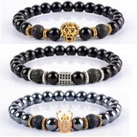 vintage hematite crown charm bracelets men lava stone owl warrior helmet bracelets bangles for women friendship jewelry gift