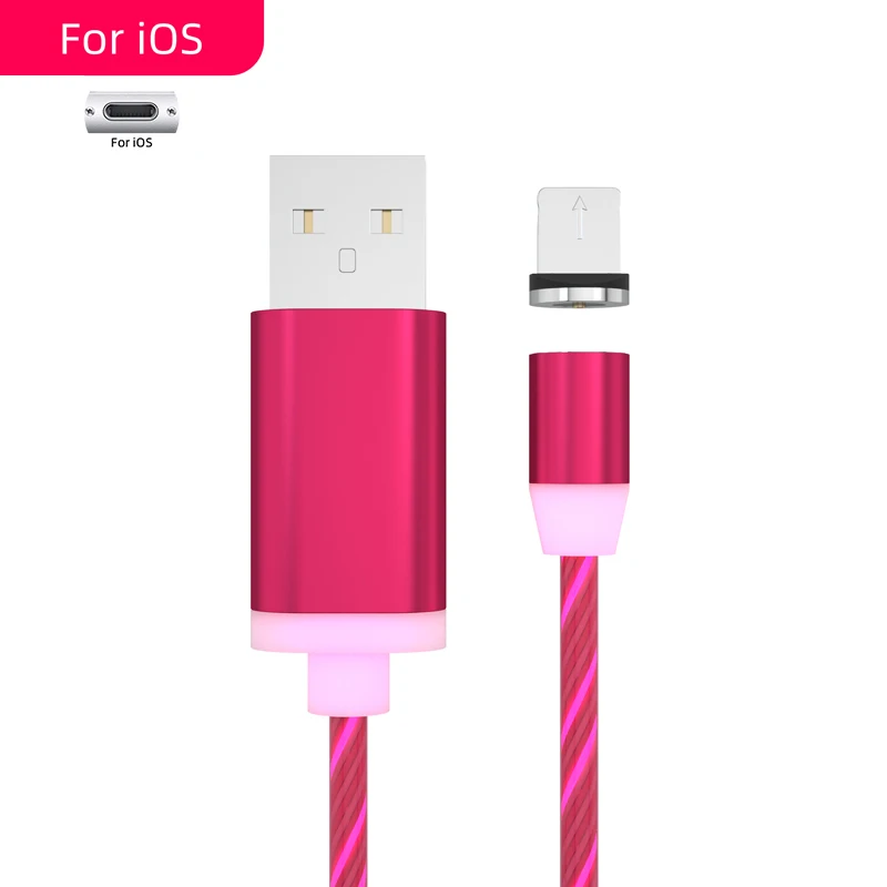 Red for iPhone Светящееся освещение потока Магнитный usb-кабель для iPhone XR X 7 8 Micro type C зарядное устройство 2.1A Быстрая зарядка магнит зарядка USB-C type-C - Цвет: Red for iPhone