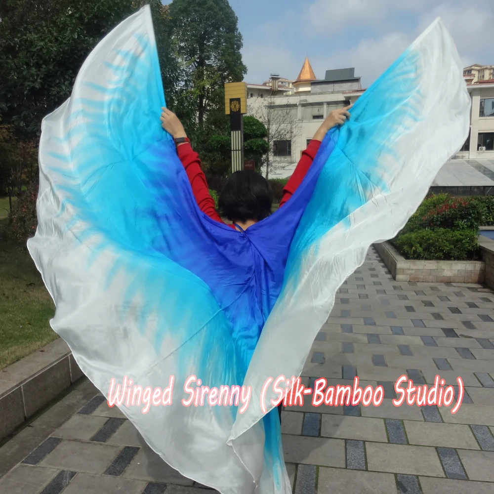 Сине Бирюзово белый 1 комплект 2 7 м * 14 (3 ярда 45 дюйма) tie dye 8 мм habotai двойная вуаль