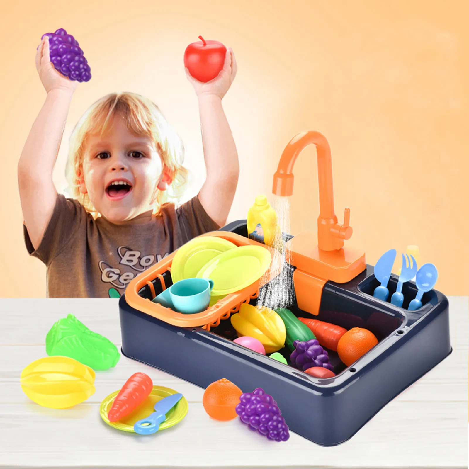 

19Pcs Children Kitchen Sink Toys With Running Water Funny Cognitive Early Educational Gifts for Kids Baby Girls Boys montessori